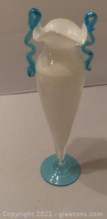 Murano hand blown cased vase with turquoise handles